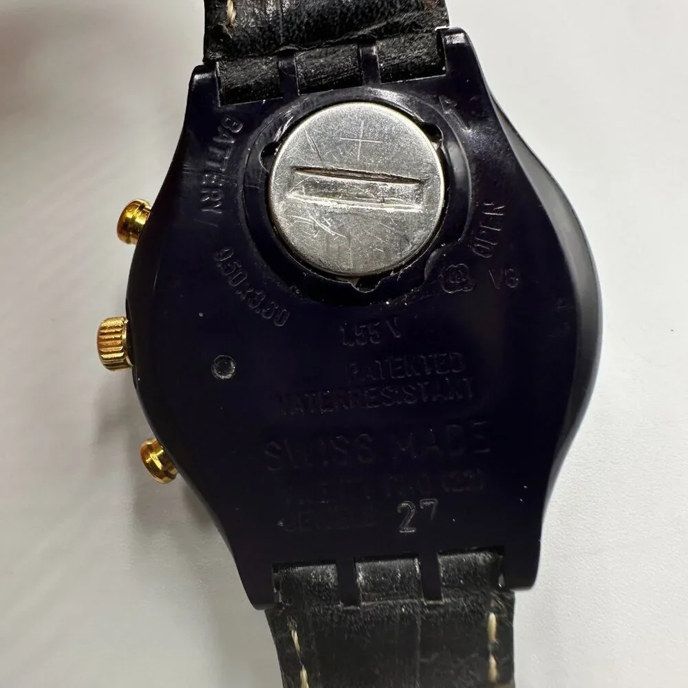 Swatch Timeless Zone Chronograph Watch Men Black 37MM Dial SCN104 New Battery
